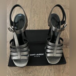 Yves Saint Laurent YSL Women's Silver Strappy Sandals Size 7